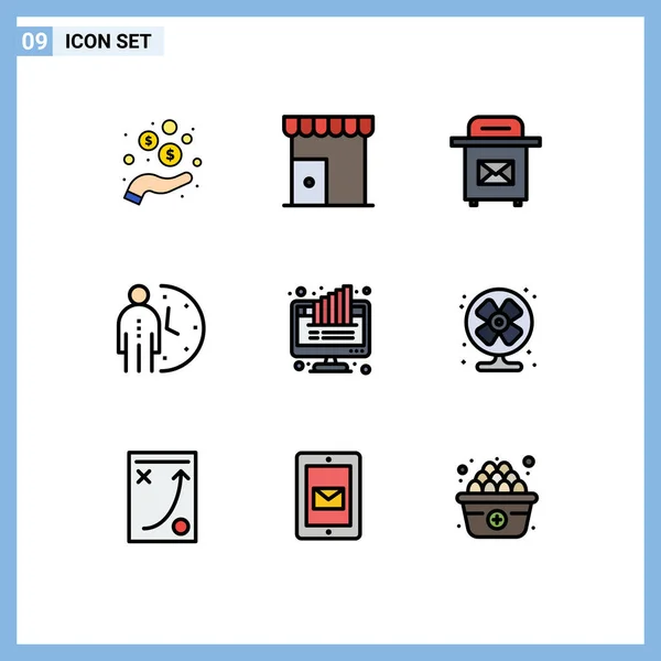 Set Modern Icons Sysymbols Signs Graph Optimization Store Management Clock — Archivo Imágenes Vectoriales