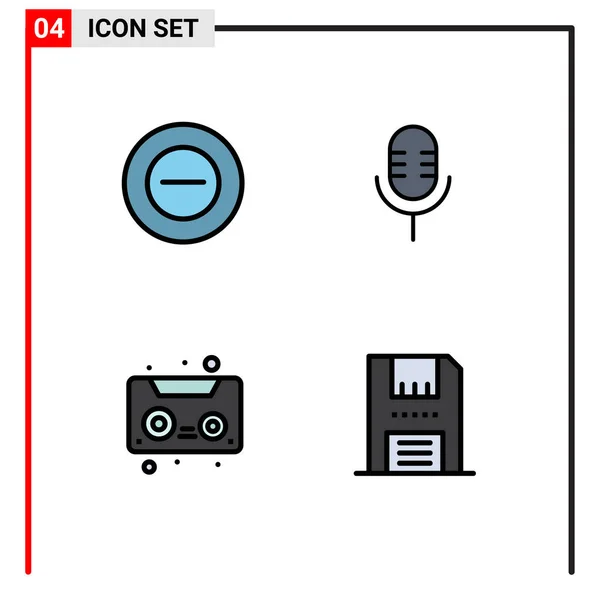 Set Modern Icons Sysymbols Signs Cassette Tape Mic Show Disc — Vector de stock