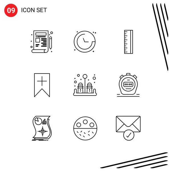 Stock Vector Icon Pack Mit Zeilenzeichen Und Symbolen Für Küche — Stockvektor