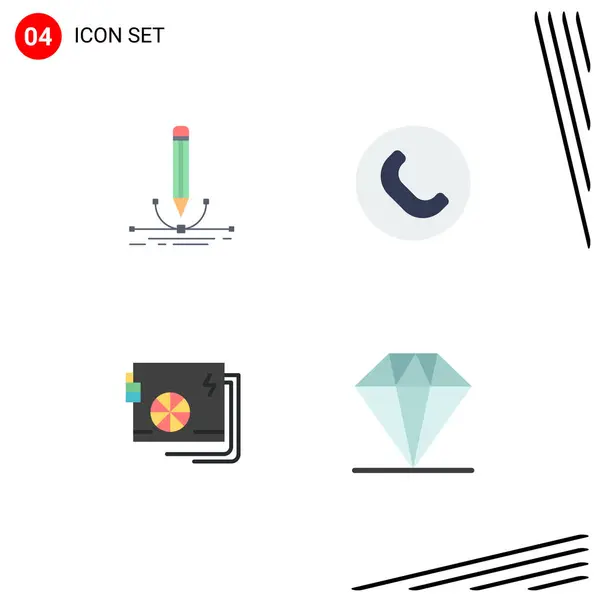 Set Commercial Flat Icons Pack Illustration Computer Graphic Handset Power — Stock Vector