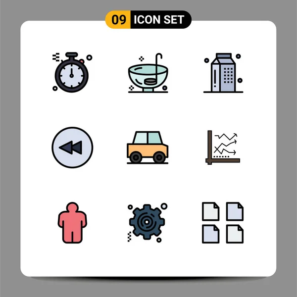 Conjunto Icones Modernos Símbolos Sinais Para Carro Rebobinar Cozinhar Círculo —  Vetores de Stock