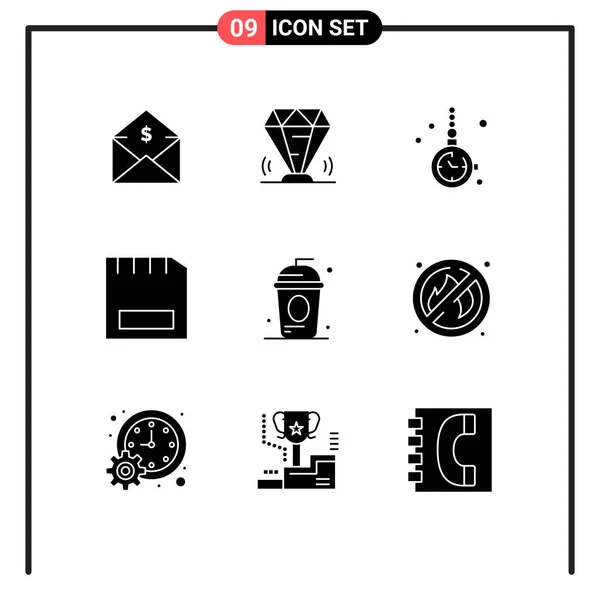 红宝石 手表配件 时尚可编辑向量设计元素的9组实体字形符号和符号 — 图库矢量图片