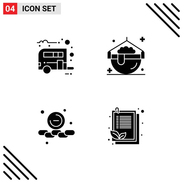 Pictogram Set Van Eenvoudige Vaste Glyphs Van Kamp Verwijderen Transport — Stockvector