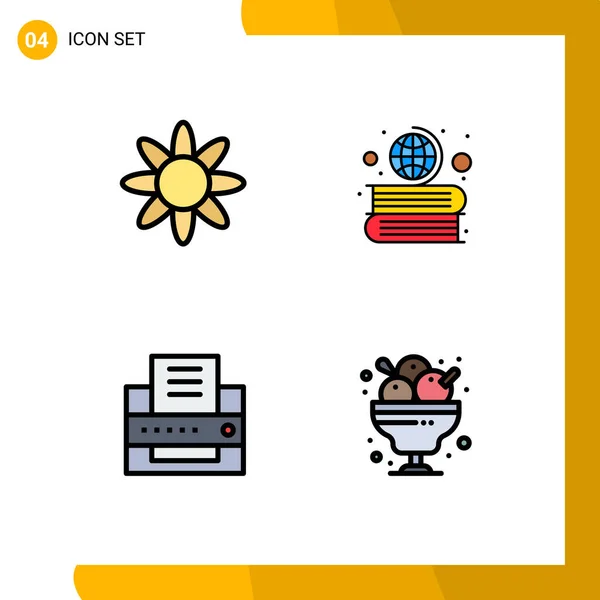 4テーマベクトルファイルラインフラット色と花 オフィス デザートの編集可能なベクトルデザイン要素の編集可能なシンボル — ストックベクタ
