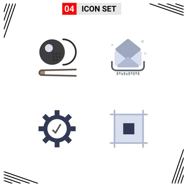 Mobile Interface Flat Icon Set Pictograms Billiards Protection Sports Email — Archivo Imágenes Vectoriales