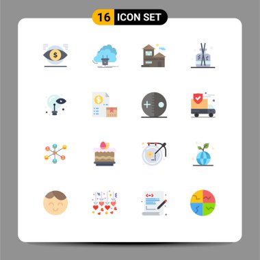 Web Yazdırma Ortamı için 16 Modern Düz Renk İşareti ve Sembolü Paketi (spa, stick, network, aroma, Creative Vector Design Elements)