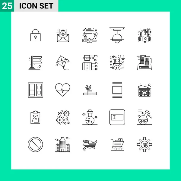 Set Modern Icons Sysymbols Signs Headphones Light Coffee Lamp Furniture — Vector de stock