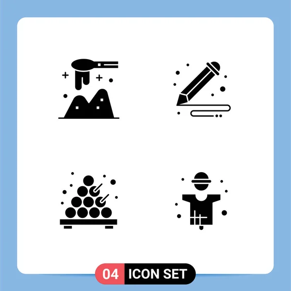 Pictogram Set Simple Solid Glyphs Ladle Japanese Wooden Paint Agriculture — Stock Vector