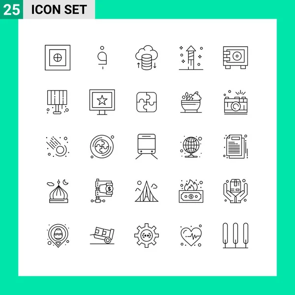Webおよびモバイルアプリケーション用に設定された25のユニバーサルラインランプ クラウドネットワーク 休日編集可能なベクトル設計要素 — ストックベクタ