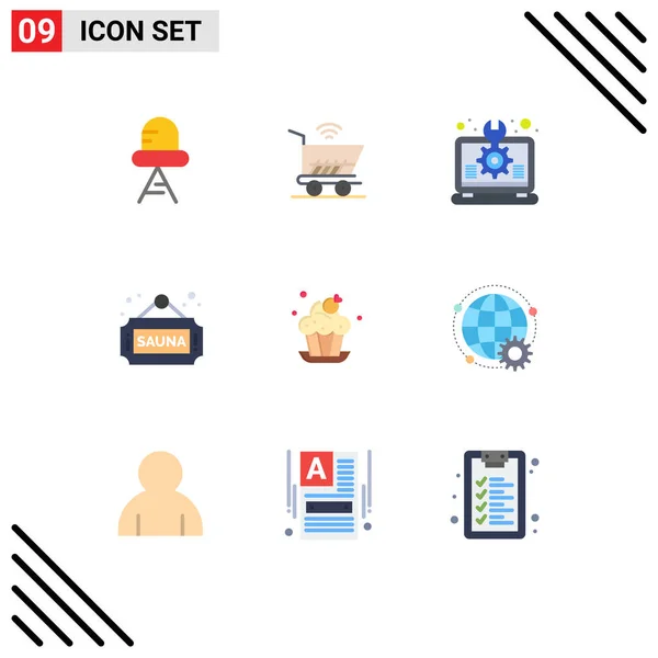 Set Modern Icons Sysymbols Signs Cake Tag Design Sign Fitness — Vector de stock