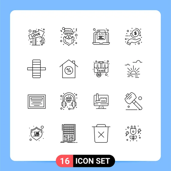 Conjunto Icones Modernos Símbolos Sinais Para Borda Dinheiro Codificação Mão —  Vetores de Stock