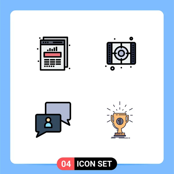 Filledlineフラットカラーパックチャート チャット ウェブ統計 アート ユーザー編集可能なベクトルデザイン要素の4ユニバーサルシンボルのパック — ストックベクタ