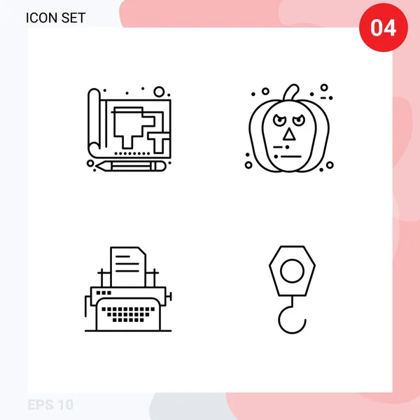 Pictogram Set Van Eenvoudige Filledline Platte Kleuren Blauw Printer Papier — Stockvector