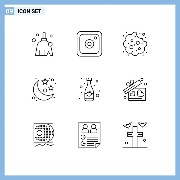 Set Modern Icons Sysymbols Signs Drink Beverage Cookie Stars Planet — Archivo Imágenes Vectoriales