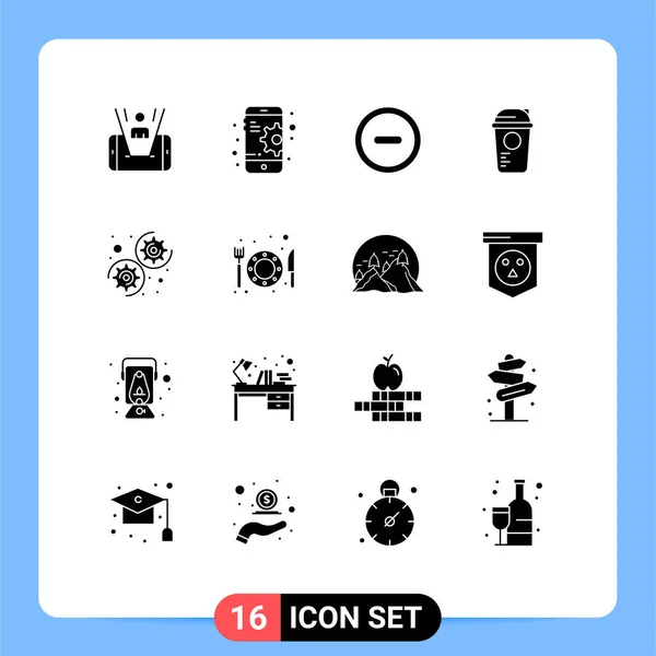 Glifos Sólidos Vetores Temáticos Símbolos Editáveis Configurações Engrenagem Menos Termo — Vetor de Stock