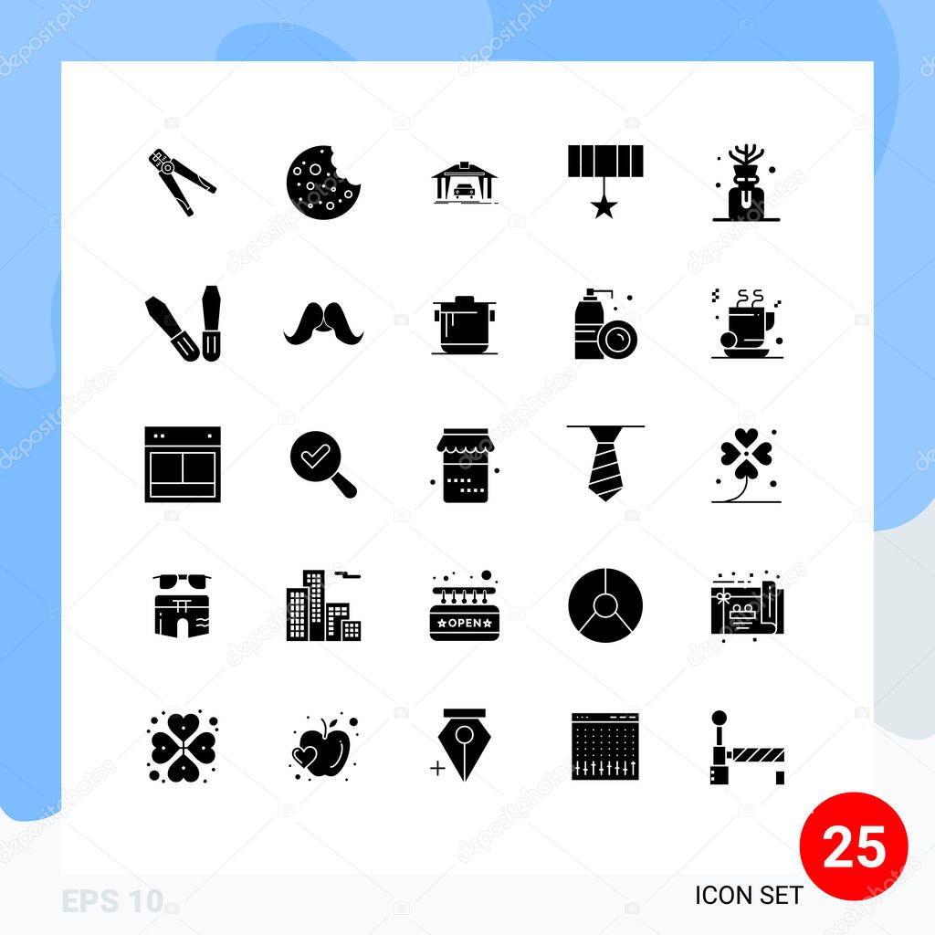 User Interface Pack of 25 Basic Solid Glyphs of aroma, badge, slice, award, construction Editable Vector Design Elements