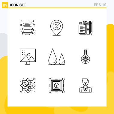 9 Modern Fotoğraf Düzenleme, Resim Düzenleme, Konum, Resim Değiştirme, Not Edilebilir Vektör Tasarım Elemanlarının Evrensel Simge Sembolleri Grubu