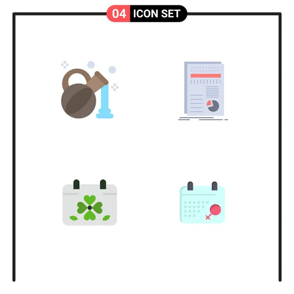 Mobile Interface Flat Icon Set Pictograms Olive Clover Business Report — Vector de stock