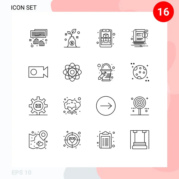 Conjunto Icones Modernos Símbolos Sinais Para Átomo Registro Cubo Cam — Vetor de Stock