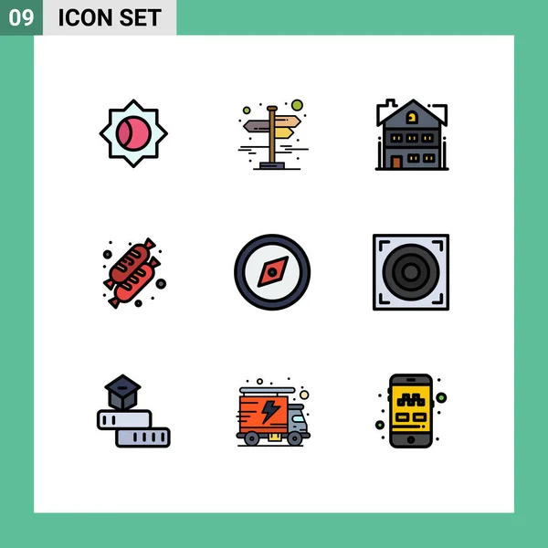 Universal Icon Symbols Group Modern Filledline Flat Colors Design Direction — Vetor de Stock