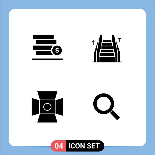 Modern Set Solid Glyphs Pictograph Money Photo Electric Studio Editable — 스톡 벡터