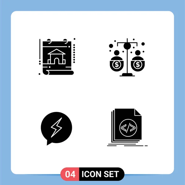 Pictogram Set Simple Solid Glyphs Calendar Chat Real Estate Fund — Stock Vector