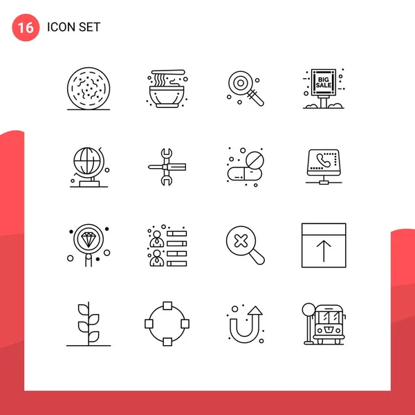 Set Modern Icons Sysymbols Signs Globe Sale Advertisement Candy Grand — Vector de stock