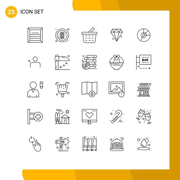 Mobile Interface Line Set Pictograms Chart Pie Basket Jewel Ecommerce — Stockový vektor