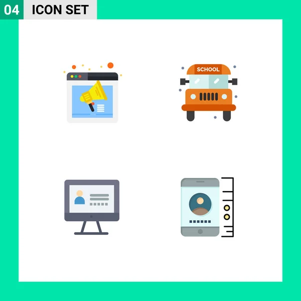 Conjunto Moderno Iconos Planos Símbolos Como Navegador Internet Altavoz Escuela — Archivo Imágenes Vectoriales