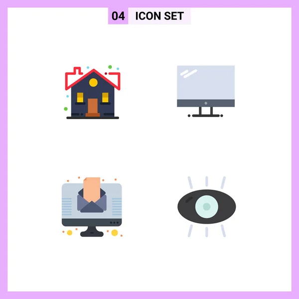 Pictogram Set Simple Flat Icons Building Sweet Home Monitor News — Stock Vector