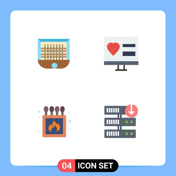Set Vector Flat Icons Grid Ball Wedding Net Heart Fire — Vector de stock
