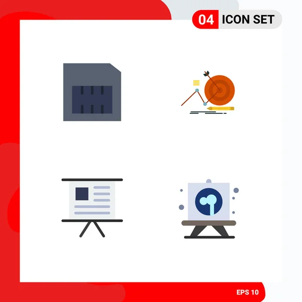 Modern Set Flat Icons Pictograph Card Graph Target Focus Presentation - Stok Vektor