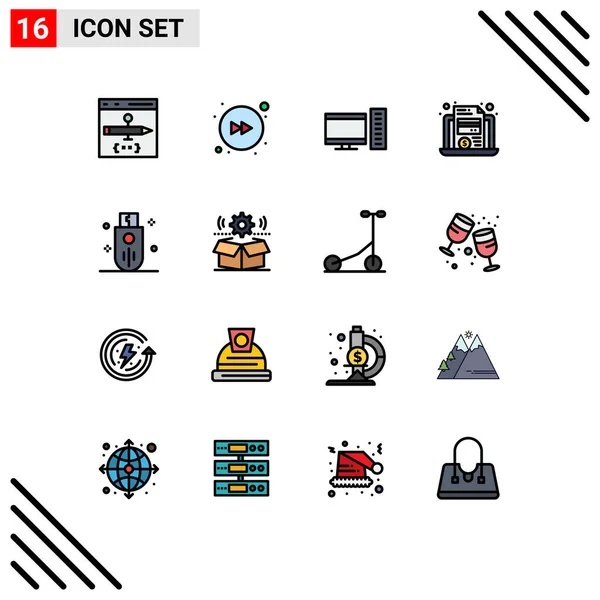 Stock Vector Icon Pack Mit Zeilenzeichen Und Symbolen Für Speicher — Stockvektor