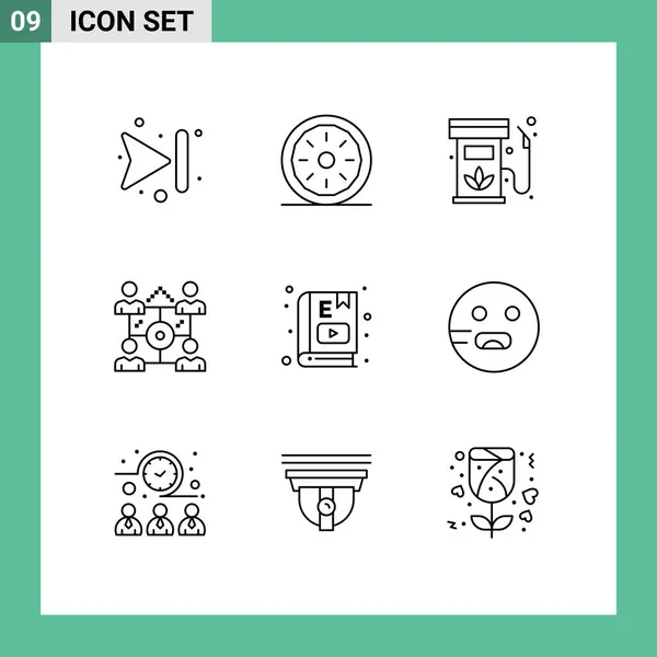 Set Modern Icons Sysymbols Signs Book People Biodiesel Network Renewable — Vector de stock