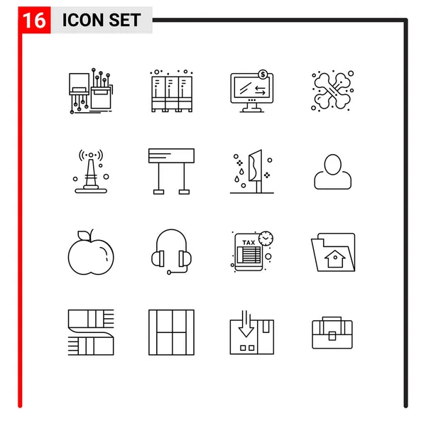 Set Vector Outlines Grid Internet Medical Storage Health Shopping Editable — Archivo Imágenes Vectoriales