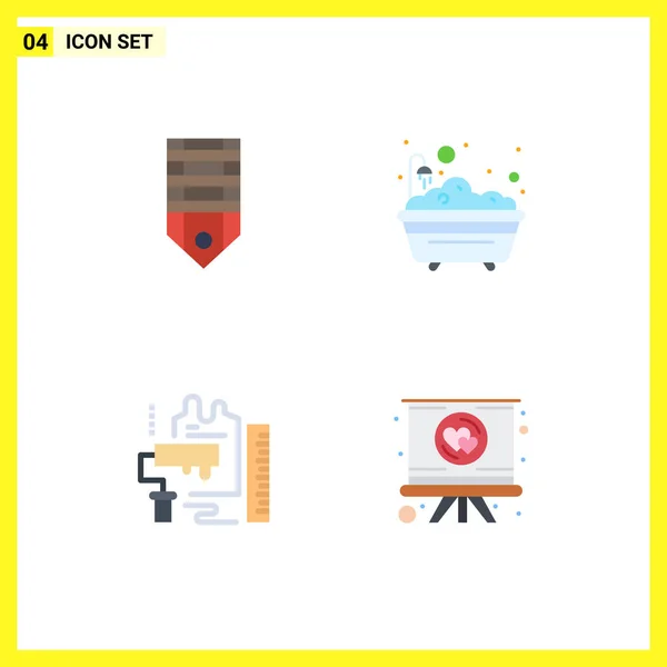 Set Commercial Flat Icons Pack Badge Decoration Stripes Bathtub Roller — Stock Vector