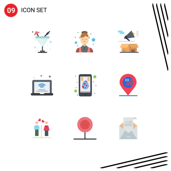 Mobile Interface Flat Color Set Pictogramas Wifi Internet Das Coisas — Vetor de Stock