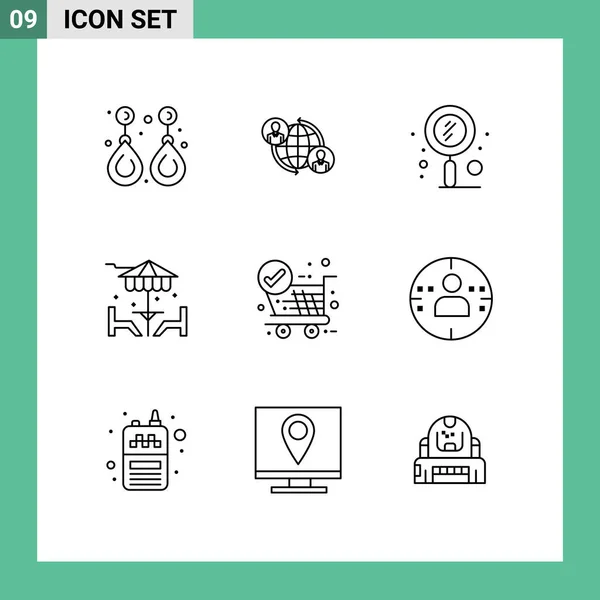 Creative Icons Modern Signs Sysymbols Dinner Beach Internet Zoom Search — Vector de stock