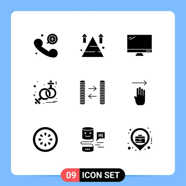 象徴性 Imac編集可能なベクトルデザイン要素などの9つのソリッドグリフとシンボルの現代セット — ストックベクタ