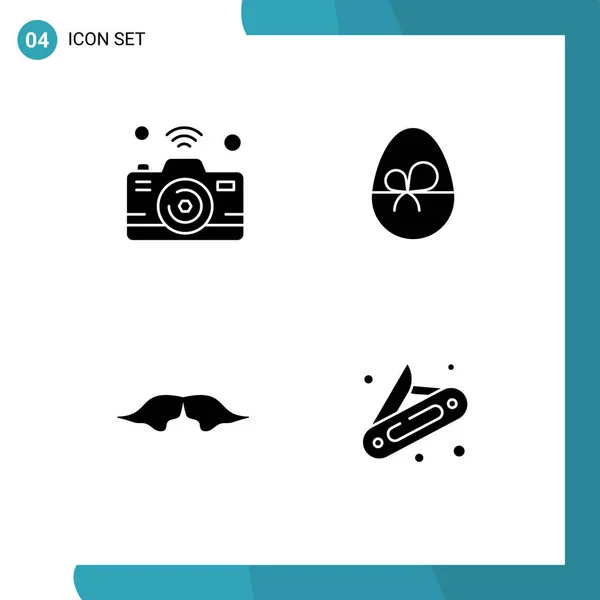 Universal Icon Symbols Group Modern Solid Glyphs Camera Moustache Internet — Vetor de Stock