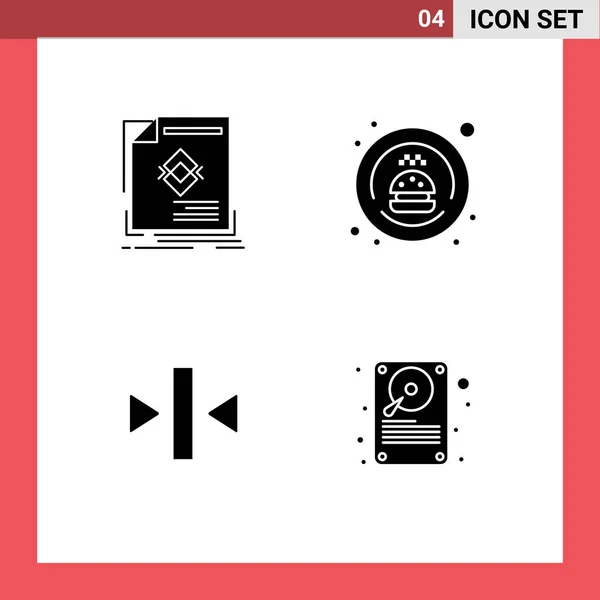 Set Vector Solid Glyphs Grid Play Magazine Food Back Editable — Archivo Imágenes Vectoriales