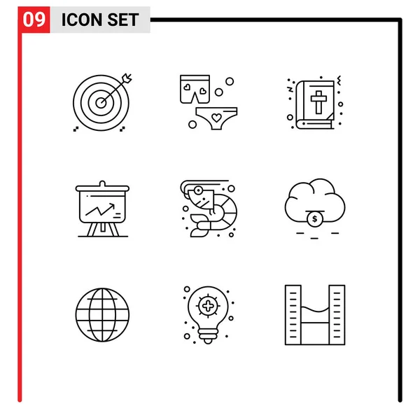Universal Icon Symbols Group Modern Outlines Fish Graph Wedding Display — Stockový vektor