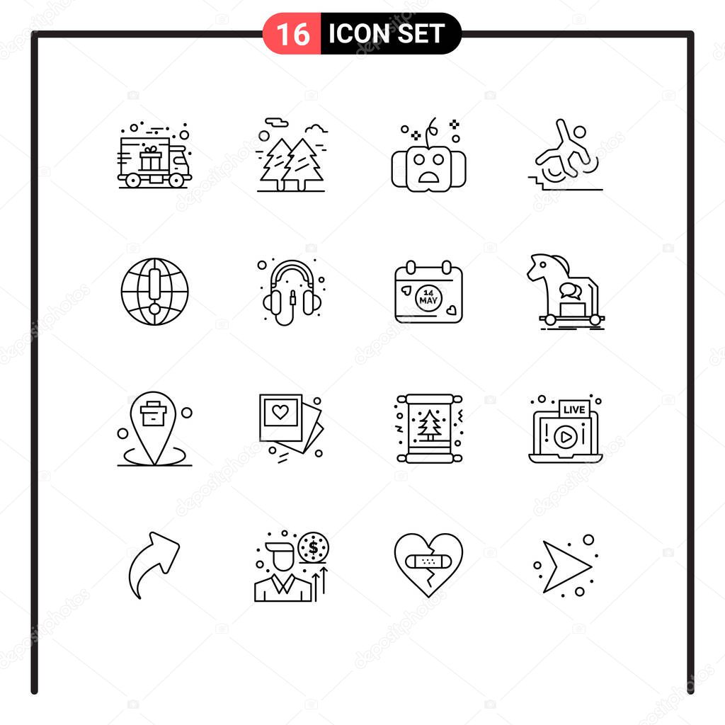 Set of 16 Modern UI Icons Symbols Signs for failure, crash, park, business, hallows Editable Vector Design Elements
