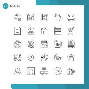 Spor, çan, grafik, uyarı, tıbbi kitap Düzenlenebilir Vektör Tasarım Elementleri için 25 Satır İşareti ve Sembolü Stok Vektör Simgesi Paketi