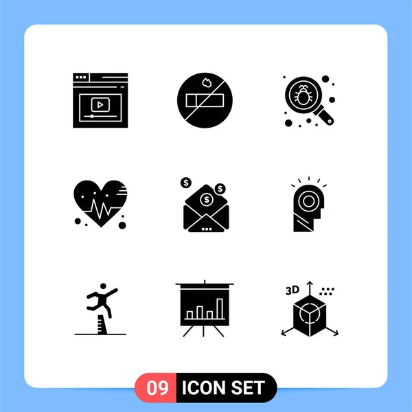 Group Modern Solid Glyphs Set Message Investment Find Business Heart — Stock Vector