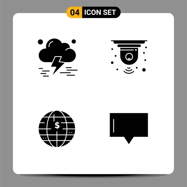 Universal Solid Glyphs Set Web Mobile Applications Cloud Bitcoin Thunderstorm — Stock Vector