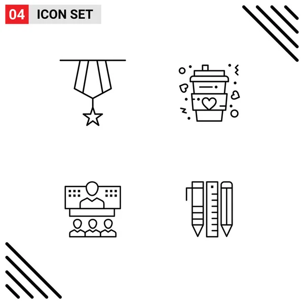 Mobile Interface Line Set Pictograms Badge Love Medal Cup Business — Archivo Imágenes Vectoriales
