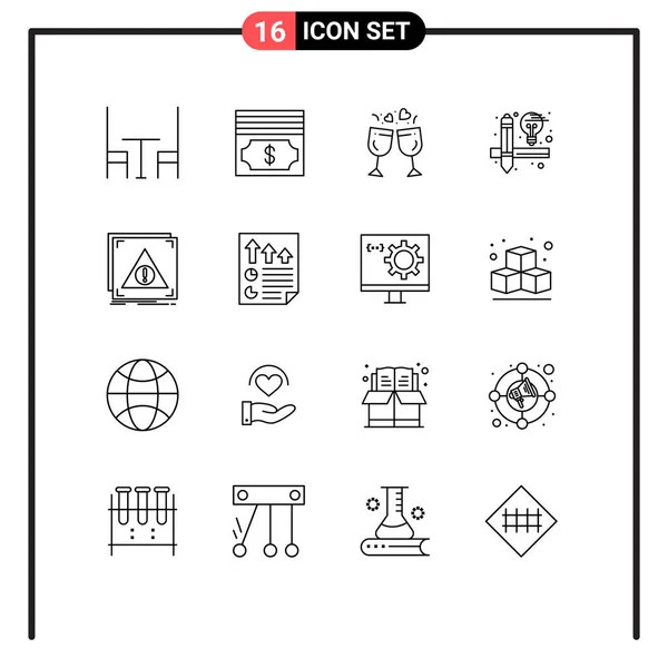 Set Modern Icons Sysymbols Signs Alert Denied Drink Application Tools — Vector de stock