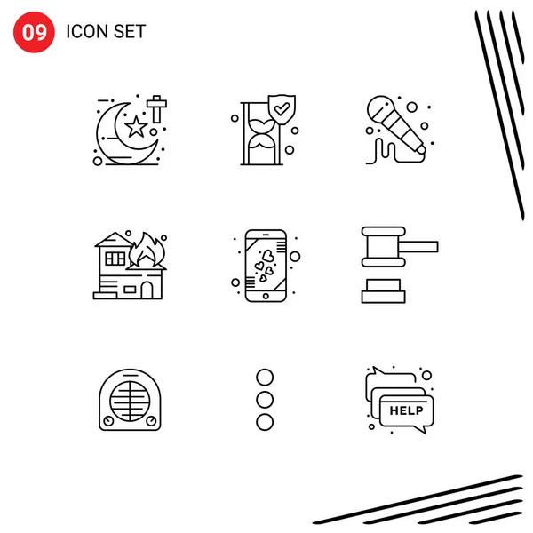 Vector Icon Pack Line Signs Symbols Mobile Heart Mic House — 스톡 벡터