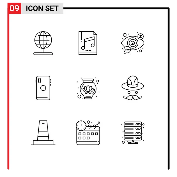 Vector Stock Icon Pack Líneas Signos Símbolos Para Cámara Móvil — Vector de stock